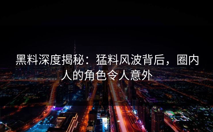 黑料深度揭秘：猛料风波背后，圈内人的角色令人意外  第1张