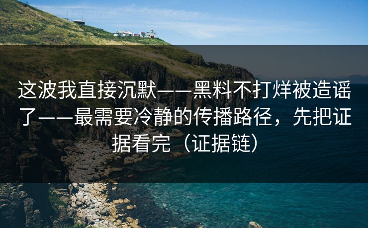 这波我直接沉默——黑料不打烊被造谣了——最需要冷静的传播路径,先把证据看完(证据链)
