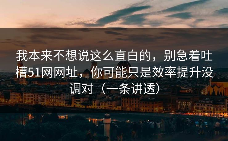 我本来不想说这么直白的，别急着吐槽51网网址，你可能只是效率提升没调对（一条讲透）